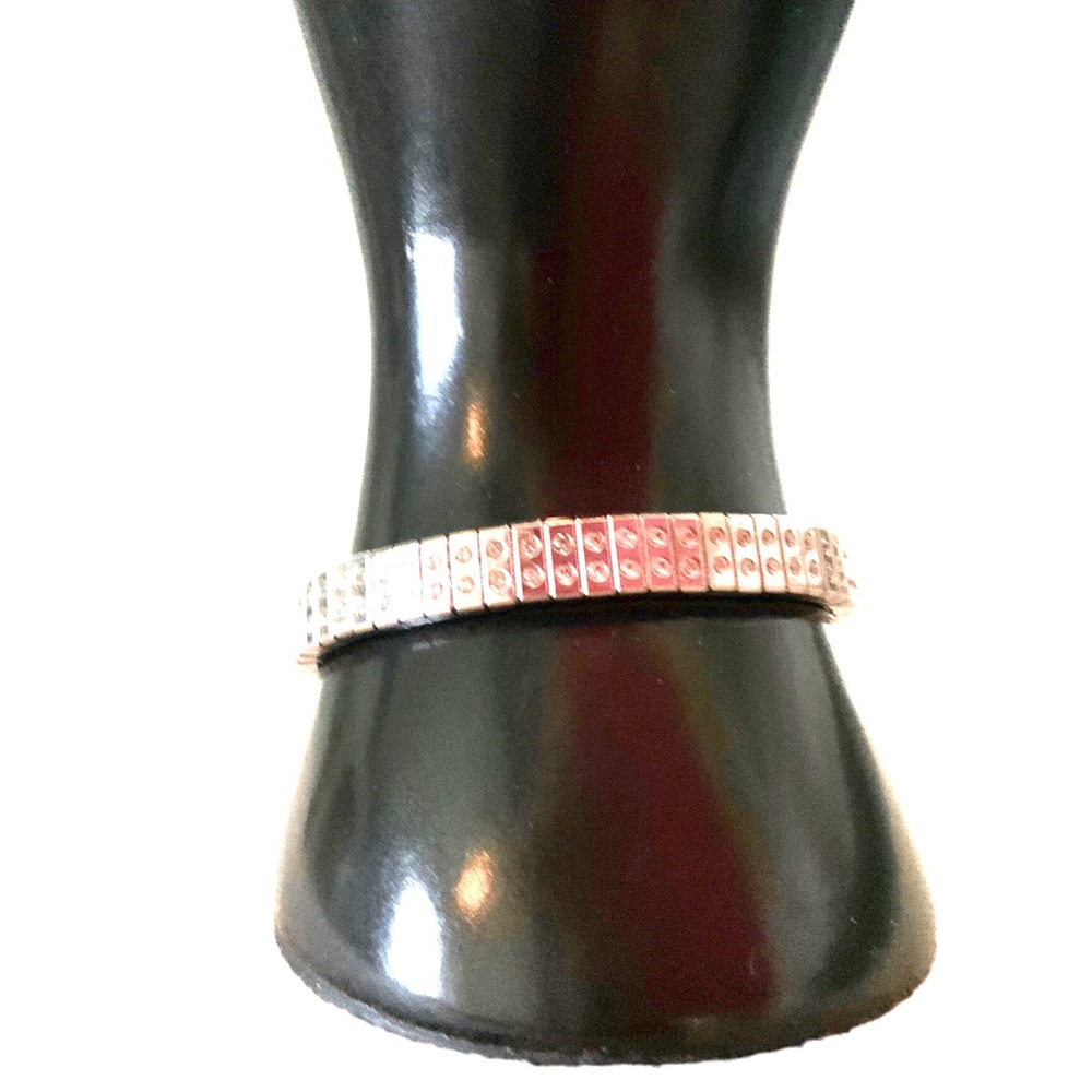 Bracelet Silver Tone Elasticized With Tiny Faux Diamonds